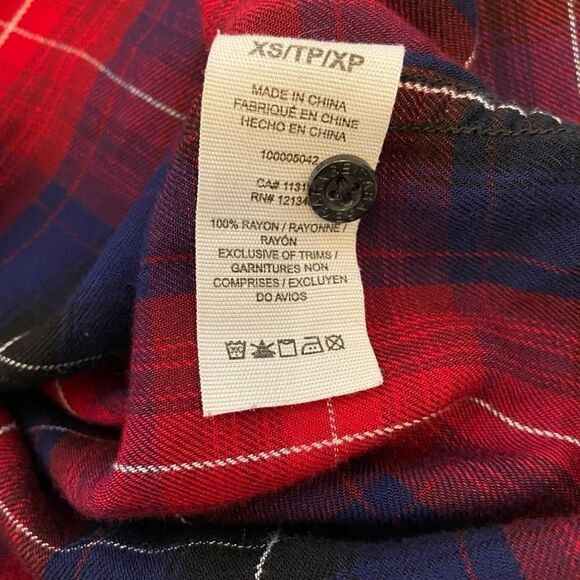GARAGE Red&Blue Plaid Lightweight Button Up Collared Casual Top XS - Picture 2 of 8